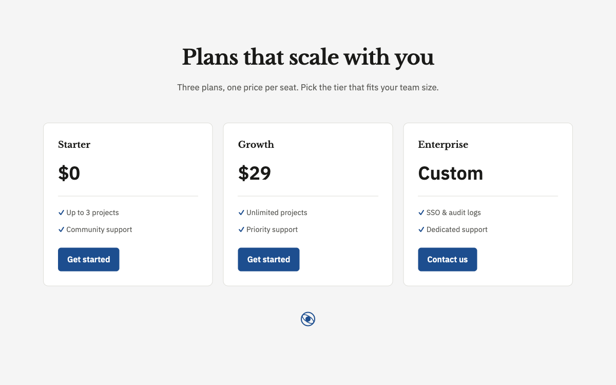 Polish a pricing section to zero
