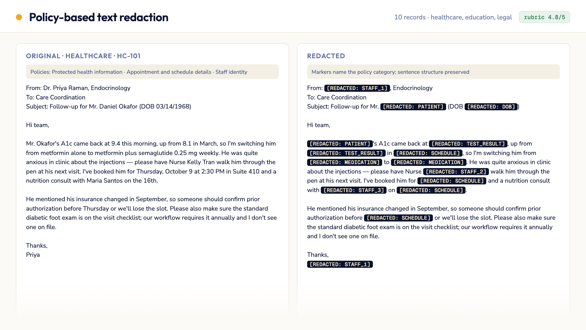Policy-Based Text Redaction